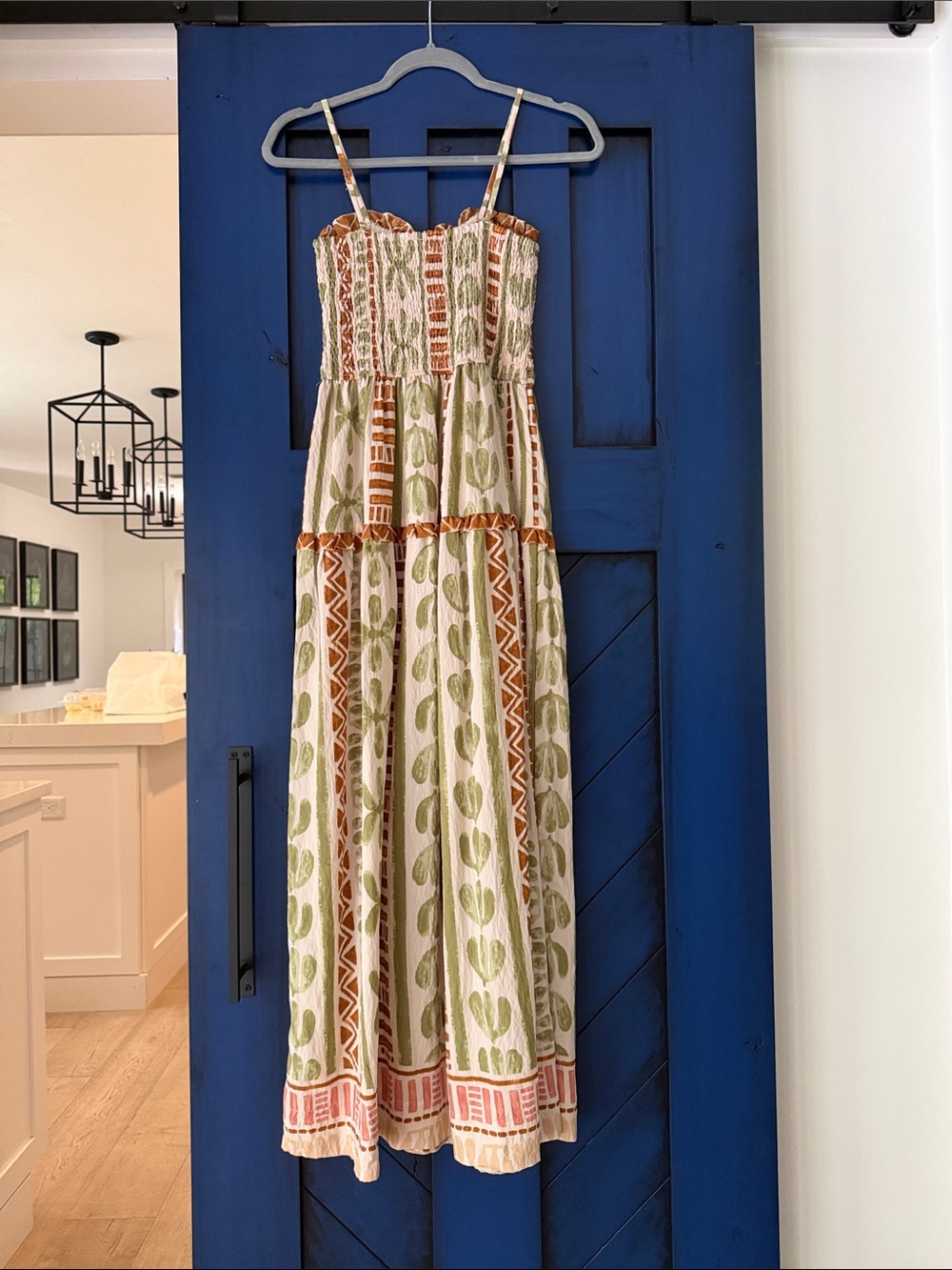 Dress Forum Printed Smocked Maxi Dress in Cream, Olive & Rust - Picture 10 of 10